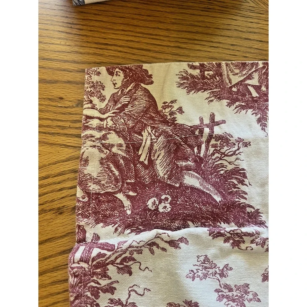 Toile Valance Burgundy Red Off White Beige Gingham Check French Country 74x15.5